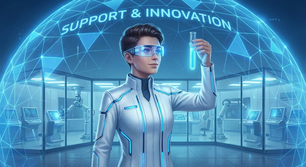 Scientist researching with safety net